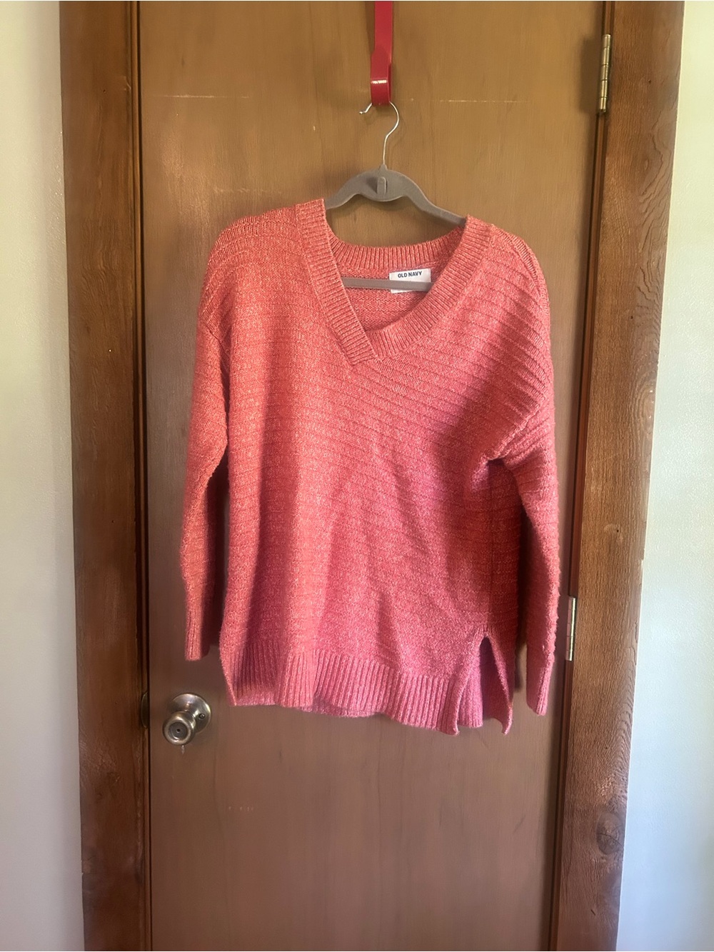 Old Navy Coral-Pink V-Neck Knit Sweater for Women